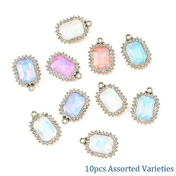 10Pcs UV Plating Alloy with Mixed Color Glass Rhinestone Pendants