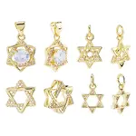 12Pcs 4 Styles Star Brass Micro Pave Clear Cubic Zirconia Charms