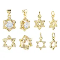 12Pcs 4 Styles Star Brass Micro Pave Clear Cubic Zirconia Charms