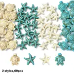 60Pcs 4 Styles Dyed Synthetic Turquoise Beads