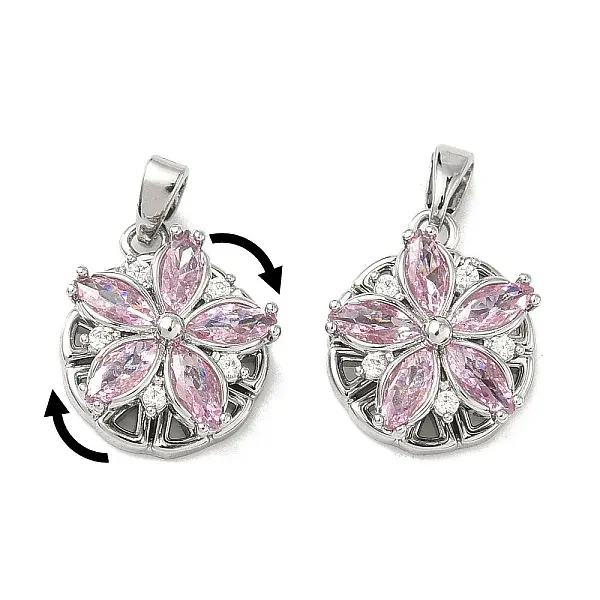 Brass Micro Pave Cubic Zirconia Rotatable Pendants