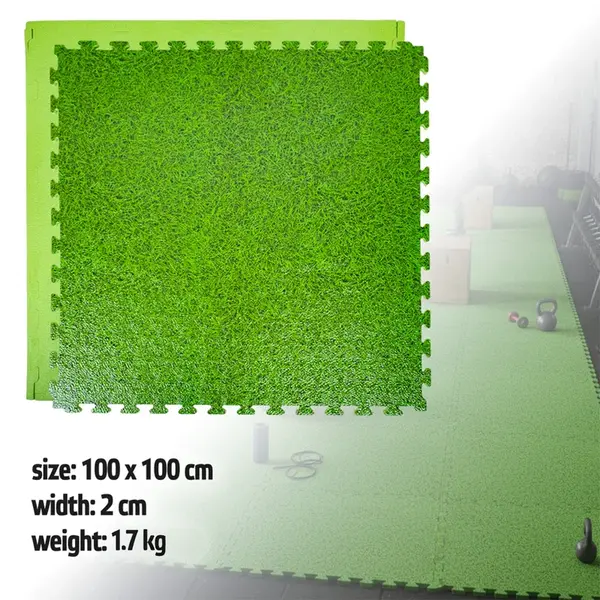 Puzzle tatami podložka inSPORTline Zemalpro 100x100x2 cm motiv trávníku