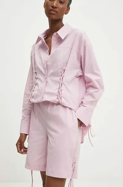 Bavlněné šortky Answear.LAB růžová barva, hladké, high waist