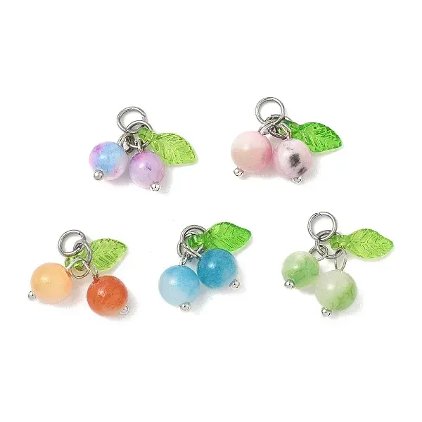 Natural Dyed Persian Jade with Acrylic Leaf Cherry Charms