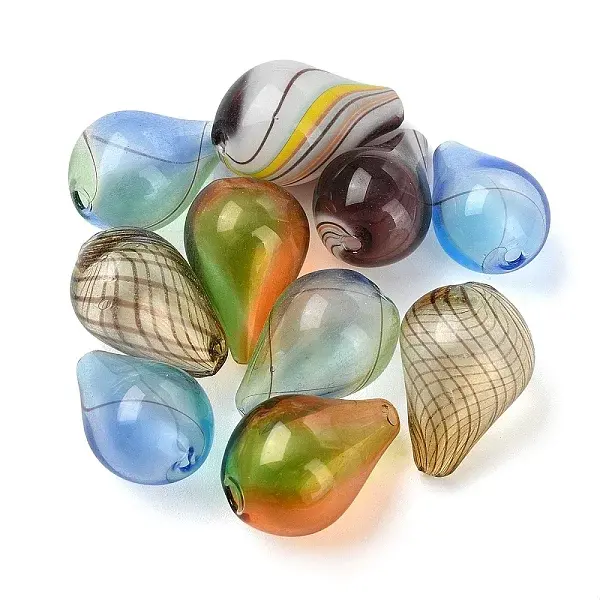 10Pcs 5 Styles Transparent Handmade Blown Glass Globe Beads