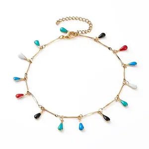 304 Stainless Steel Teardrop Charm Anklets