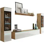 P & B OBÝVACÍ STĚNA, vysoce lesklá bílá, dub wotan