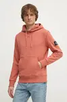 Bavlněná mikina Calvin Klein Jeans pánská, oranžová barva, s kapucí, s aplikací, J30J323430