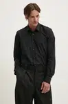 Bavlněná košile HUGO černá barva, slim, s klasickým límcem, 50524818