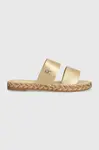 Kožené pantofle Tommy Hilfiger TH GOLD FLAT ESPADRILLE SANDAL dámské, zlatá barva, FW0FW07932
