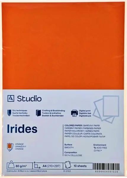 Barevný papír A4 80g Irides – oranžový 10 listů