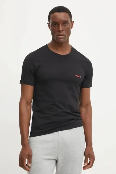 Bavlněné tričko HUGO T-SHIRT RN TRIPLET P 3-pack černá barva, s potiskem, 50532811
