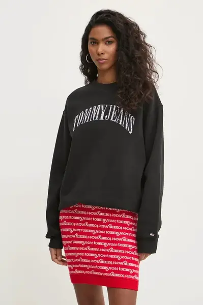 Mikina Tommy Jeans dámská, černá barva, s aplikací, DW0DW20172