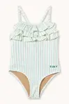 Tinycottons  Jednodielne detské plavky  CYAN FINE STRIPES SWIMSUIT