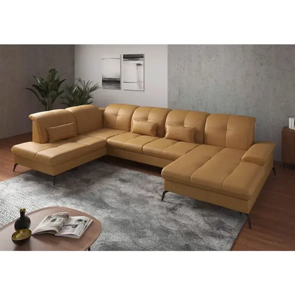 Sit & More SEDACÍ SOUPRAVA, textil, kůže, curry žlutá