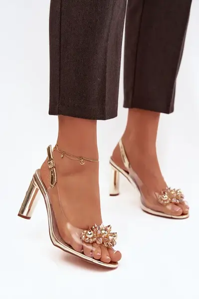 Transparentní sandály na podpatku s ozdobami