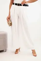 Kesi Włoski Dámské kalhoty s širokými nohavicemi a ecru páskem ecru