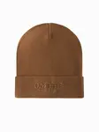 Ombre Men's knitted beanie with embroidered inscription - brown