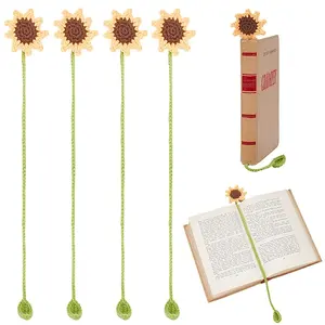 4Pcs Woolen Yarn Crochet Plant Bookmarks