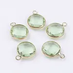 Golden Tone Brass Glass Flat Round Pendants