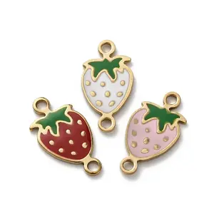 304 Stainless Steel Enamel Strawberry Connector Charms