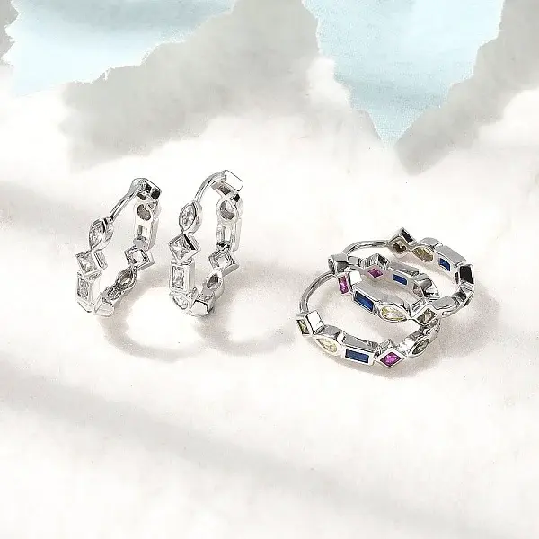 Brass Micro Pave Cubic Zirconia Hoop Earrings