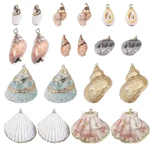 20Pcs 10 Styles Electroplated Mixed Shell Pendants