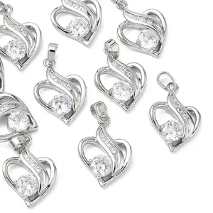 Valentine's Day Brass Clear Cubic Zirconia Pendants