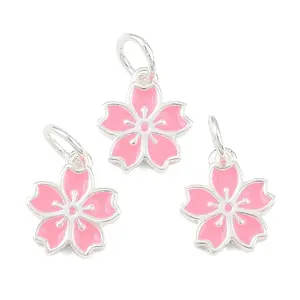 925 Sterling Silver Enamel Hot Pink Flower Charms