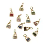 12Pcs 304 Stainless Steel Micro Pave Cubic Zirconia Charms