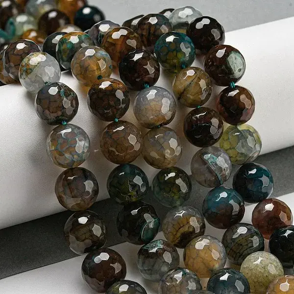 Faceted Natural Dragon Veins Agate Beads Strands