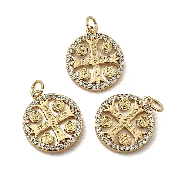 Golden Tone Brass Micro Pave Cubic Zirconia Pendants