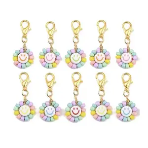 Glass Seed & Acrylic Smiling Face Pendant Decorations