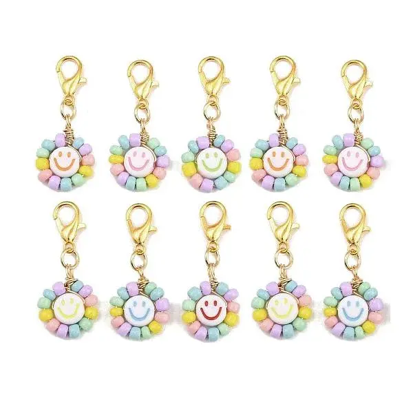 Glass Seed & Acrylic Smiling Face Pendant Decorations