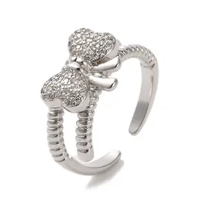 Brass Micro Pave Cubic Zirconia Open Cuff Ring
