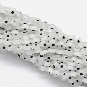 Handmade Evil Eye Lampwork Flat Round Bead Strands