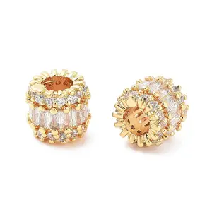 Rack Plating Column Brass Micro Pave Clear Cubic Zirconia Beads