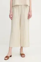 Lněné kalhoty United Colors of Benetton dámské, béžová barva, high waist, 4AGHDF09G