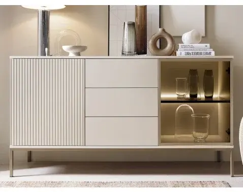 Komoda so zásuvkami Sento, kašmírovo béžová/šampaň, s osvetlením%