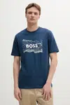 Bavlněné tričko BOSS Orange modrá barva, s potiskem, 50539186