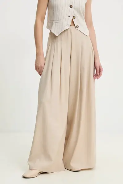 Kalhoty Answear.LAB dámské, béžová barva, široké, high waist