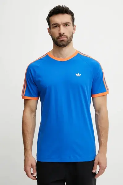 Bavlněné tričko adidas Originals Q2 Monogram Cal pánské, modrá barva, s aplikací, JD0700