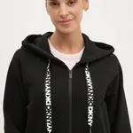 Mikina Dkny dámská, černá barva, s kapucí, hladká, DP5J9510