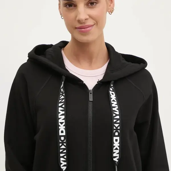 Mikina Dkny dámská, černá barva, s kapucí, hladká, DP5J9510