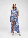 GAP Šaty sleeveless linen maxi tie dye shirtdress - Dámské
