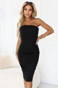 642-1 Off-the-shoulder corset midi pencil dress - black