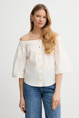 Bavlněná halenka Marciano Guess PAT dámská, béžová barva, hladká, 5GGH28 7315A