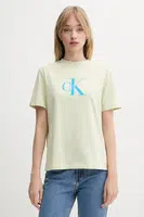 Bavlněné tričko Calvin Klein Jeans dámské, zelená barva, LV047B865G