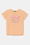 Dětské bavlněné tričko United Colors of Benetton oranžová barva, 3I1XG10J1