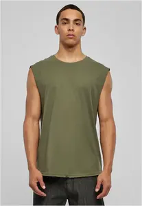 Olive sleeveless T-shirt with open hem